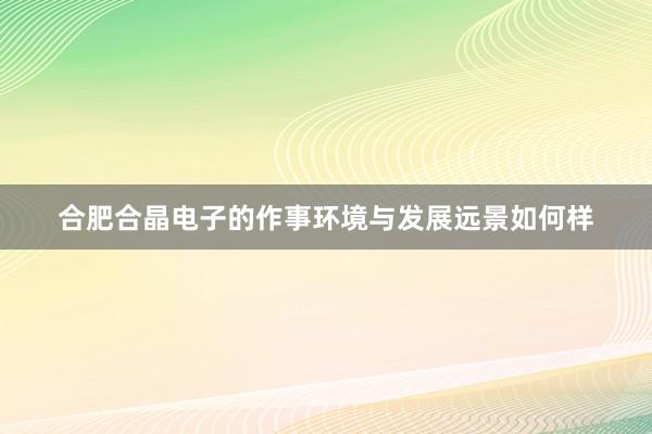 合肥合晶电子的作事环境与发展远景如何样